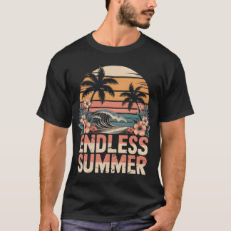 Camiseta Gráfico de Ola de Verano sin Fin Retro Hibisco Ata