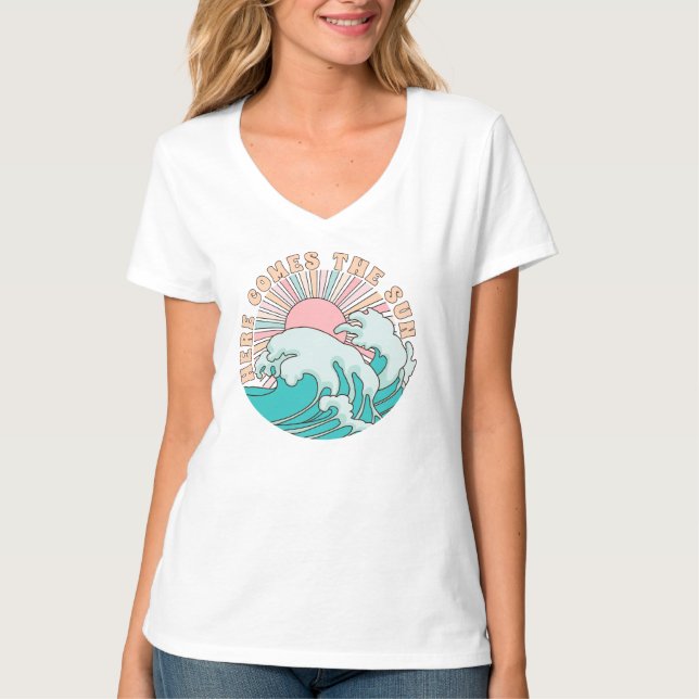 Camiseta Gráfico de playas de olas de sol de verano (Anverso)