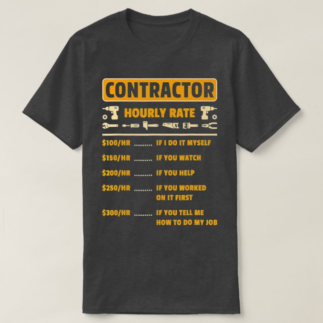 Camiseta Gráfico de precios de tasa horaria del contratista (Diseño del anverso)