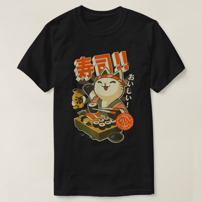 Camiseta Gráfico de prendas de Ramen Cat Sushi Kawaii Anime (Diseño del anverso)