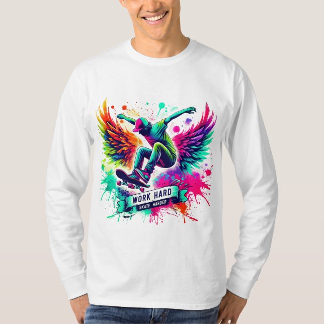 Camiseta Gráfico de Skateboarder colorido (Anverso)
