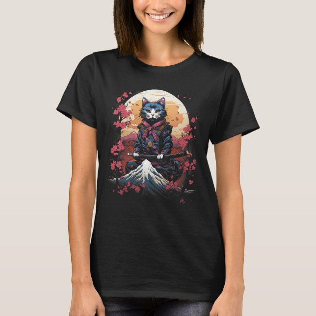 Camiseta Gráfico de tatuaje retro de gato en Ninja de Samur (Anverso)