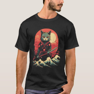 Camiseta Gráfico de tatuaje retro de gato en Ninja de Samur