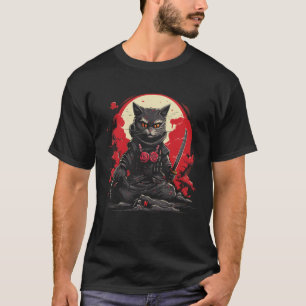 Camiseta Gráfico de tatuaje retro de gato en Ninja de Samur