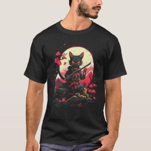 Camiseta Gráfico de tatuaje retro de gato en Ninja de Samur