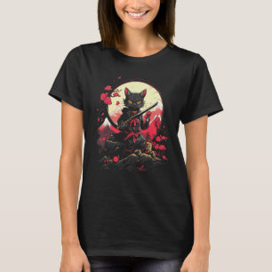 Camiseta Gráfico de tatuaje retro de gato en Ninja de Samur