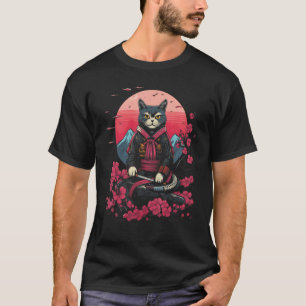 Camiseta Gráfico de tatuaje retro de gato en Ninja de Samur