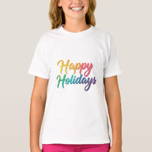 Camiseta Gráfico de texto Rainbow Happy Holidays