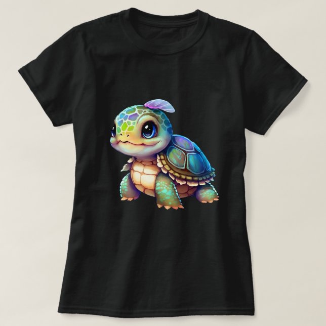 Camiseta Gráfico de tortuga bebé con ojos grandes (Diseño del anverso)