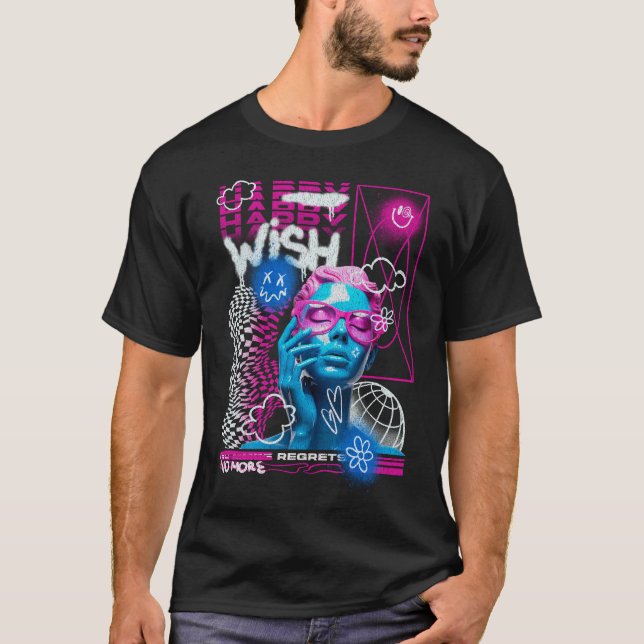 Camiseta Gráfico de vaporwave azul neón (Anverso)