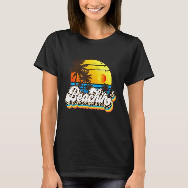 Camiseta Gráfico del atardecer del leopardo de la playa (Anverso)