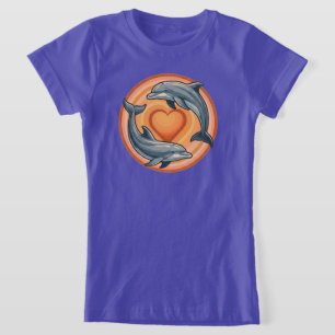 Camiseta Gráfico del círculo del corazón de delfines de la