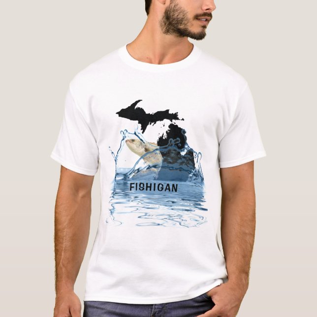 Camiseta Gráfico del estado de Michigan con peces grandes (Anverso)