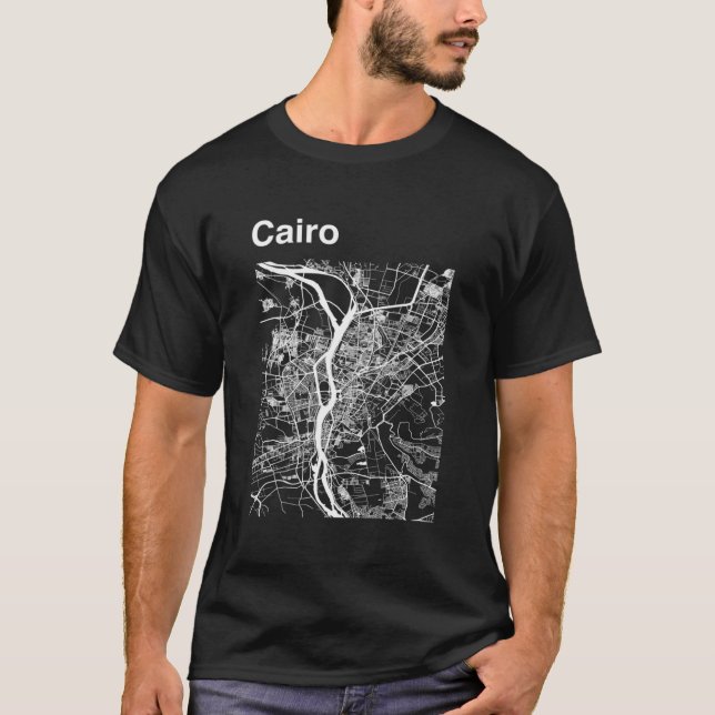 Camiseta Gráfico del mapa clásico de la ciudad de El Cairo, (Anverso)