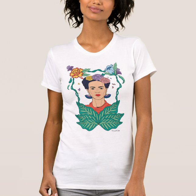 Camiseta Gráfico del marco floral de Frida Kahlo (Anverso)