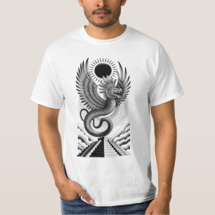 Camiseta Gráfico del Templo Azteca de Quetzalcoatl Plumas M