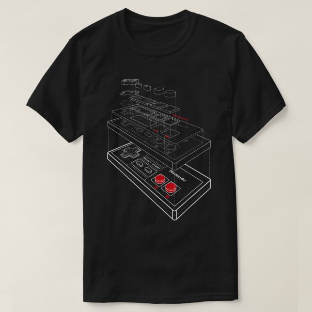Camiseta Gráfico esquemático explosivo del controlador NES  (Diseño del anverso)