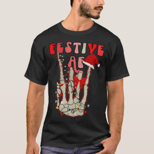 Camiseta Gráfico festivo de mano de esqueleto en Navidad AF
