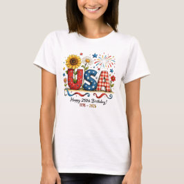 Camiseta Gráfico Floral Patriótico del 250 Aniversario de E