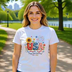 Camiseta Gráfico floral patriótico del 250 cumpleaños de EE