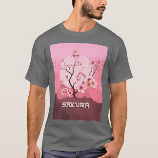 Camiseta Gráfico japonés vintage Sakura Cherry Blossom Moon