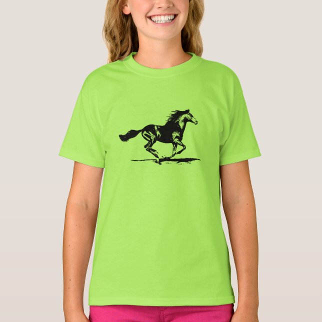 Camiseta Gráfico negro del caballo del semental (Anverso)