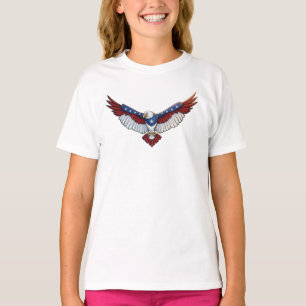 Camiseta Gráfico Patriótico del Águila en Vuelo – Rojo Blan