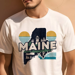 Camiseta Gráfico Retro de Viaje Icónico de Maine