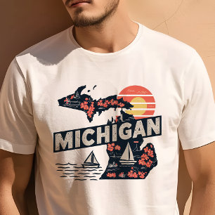 Camiseta Gráfico Retro de Viaje Icónico de Michigan