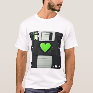 Camiseta Gráfico Retro Disco Floppy Corazón Verde - Nostalg