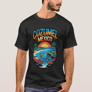 Camiseta Gráfico Retro Distorsionado de las Playas de Cozum