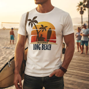 Camiseta Gráfico Retro Surf Atardecer Long Beach California