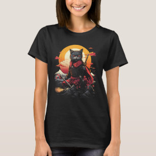 Camiseta Gráfico retro tatuaje de gato japonés samurai Ninj