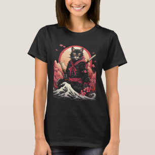 Camiseta Gráfico retro tatuaje de gato japonés samurai Ninj