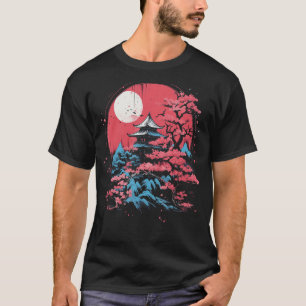 Camiseta Gráfico satírico en luna rosa del árbol de cerezo 