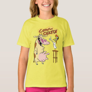 Camiseta Gráfico sonriente de vaca y pollo