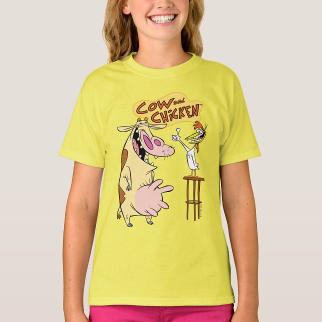 Camiseta Gráfico sonriente de vaca y pollo (Anverso)
