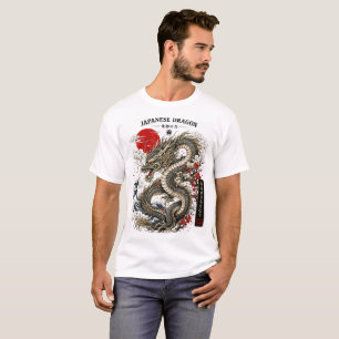 Camiseta Gráfico vintage de dragón japonés y sol rojo