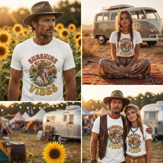 Camiseta Gràficos de Vibraciones de Sol Vintage Hippie