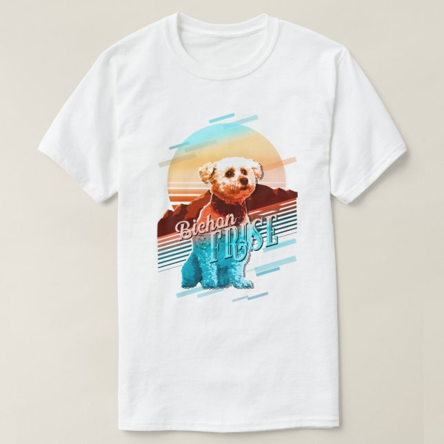 Camiseta Gráficos retro Bichon Frise Multi-Color ID754 (Diseño del anverso)