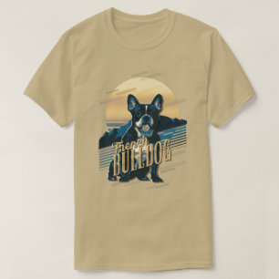 Camiseta Gráficos Retro Bulldog Francés Azul ID754
