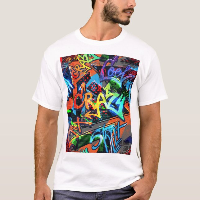 Camiseta Grafiti brillante, diseño gráfico urbano. (Anverso)