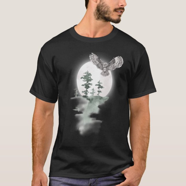 Camiseta Grafo de la luna llena del bosque de Lechuza noctu (Anverso)