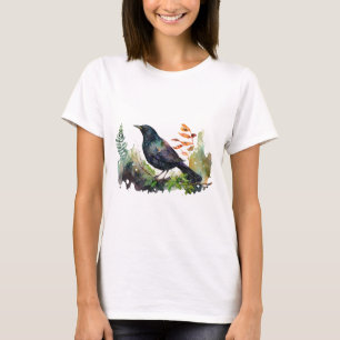 Camiseta Grajo en rama a la acuarela 