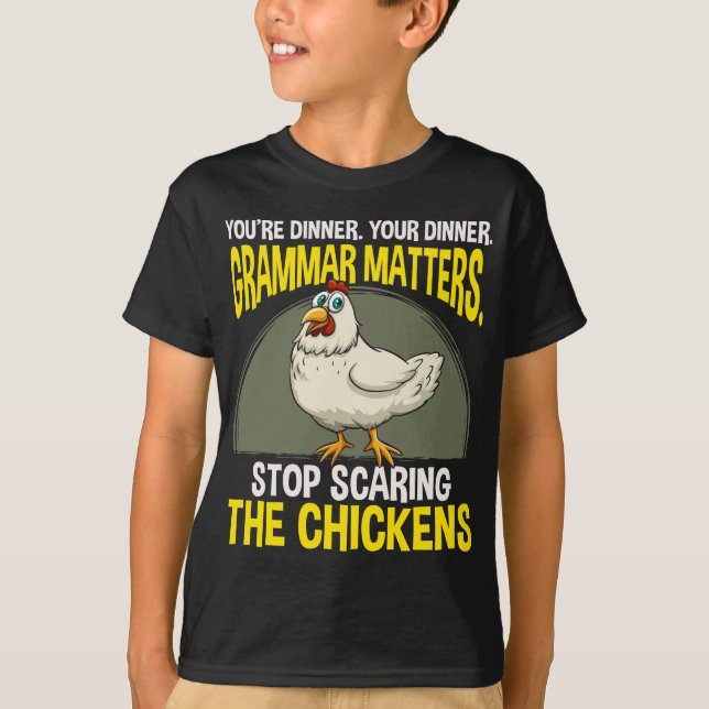 Camiseta Gramática divertida: humor de granjeros de pollo (Anverso)