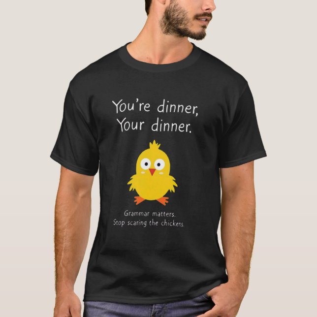 Camiseta Gramática inglesa divertida importa pollo puntuaci (Anverso)