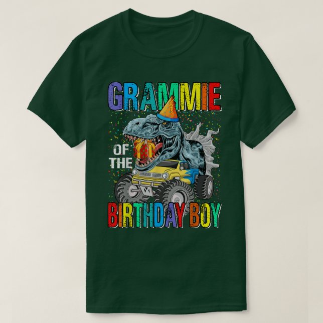 Camiseta Grammie Del Monstruo Del Camión Del Cumpleaños Din (Diseño del anverso)