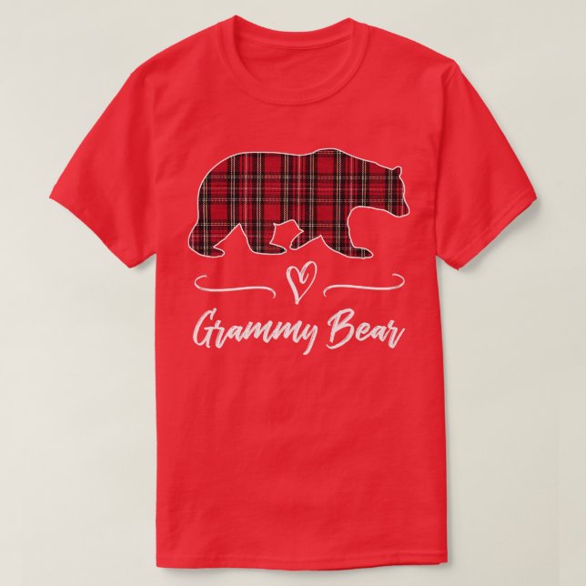 Camiseta Grammy Bear Red Tartan Plaid Heart Fun Grandma Gif (Diseño del anverso)