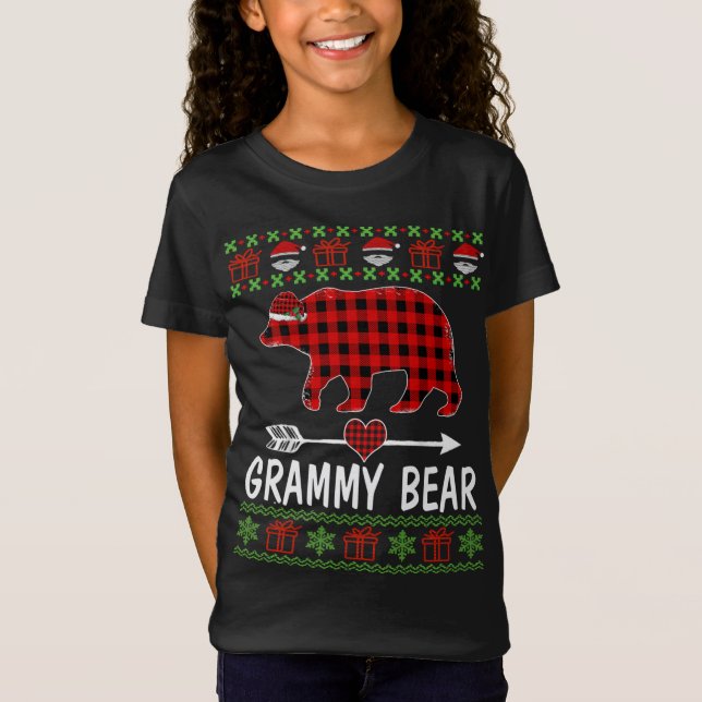 Camiseta Grammy Bear Santa Red Plaid Family Pajamas Para Ch (Anverso)