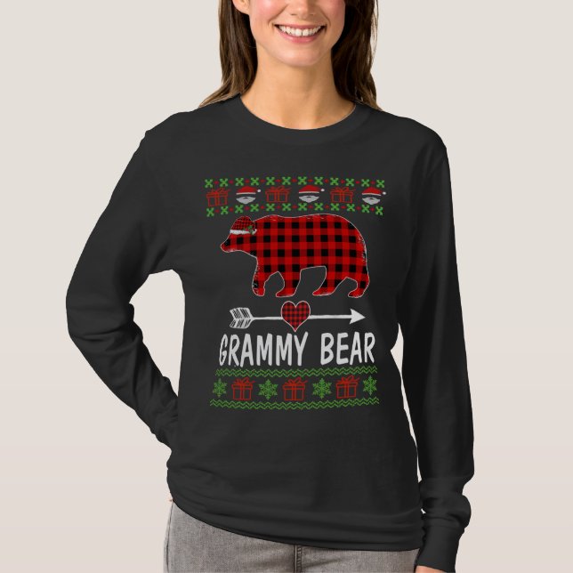 Camiseta Grammy Bear Santa Red Plaid Family Pajamas Para Ch (Anverso)